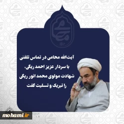 آیت‌الله محامی در تماس تلفنی با سردار عزیز احمد ریگی، شهادت مولوی محمد انور ریگی را تبریک و تسلیت گفت